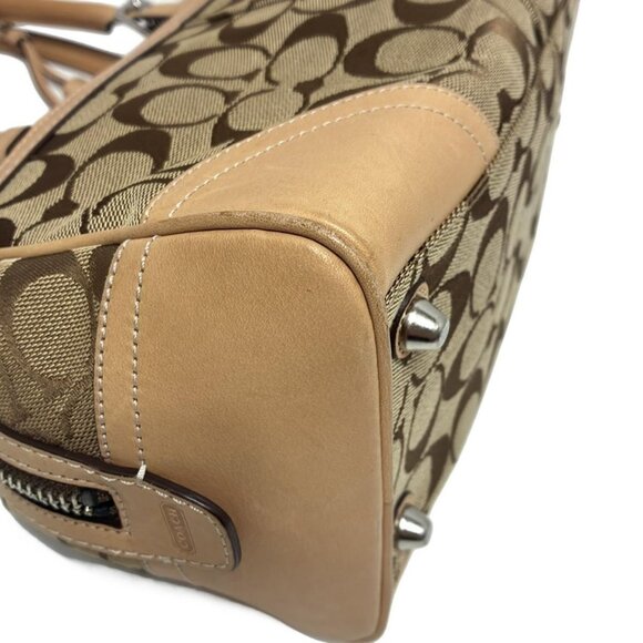 Auth COACH Hamptons Signature Satchel 8K05 Khaki Light Brown Jacquard Leather - Picture 10 of 10